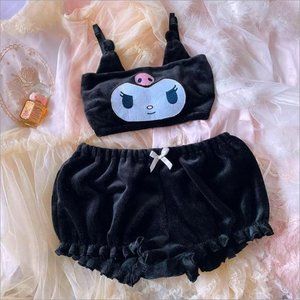 Kuromi Pajamas Bra & Bloomer Set Black Velour